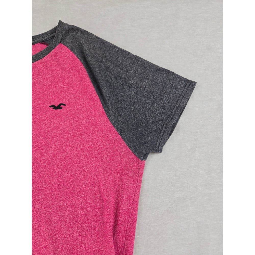 Hollister Mens Short Sleeve Raglan T-Shirt Pink Gray Heathered Logo Size M - Picture 6 of 10